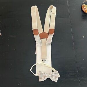 Cream and Brown Suspenders with Bow Tie Set - Baby/Toddler